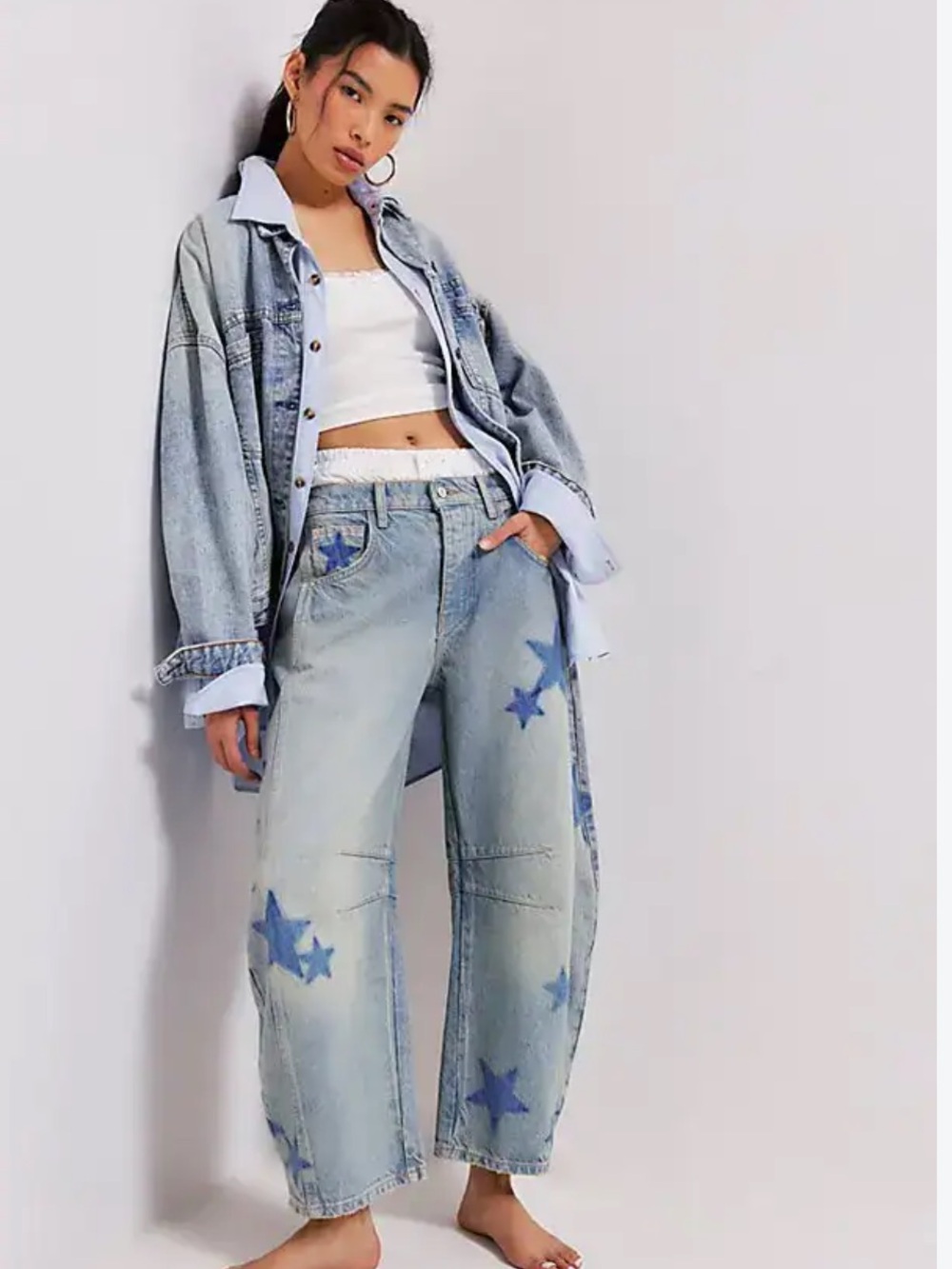 Free People We The Free Good Luck Star Barrel Jeans 29